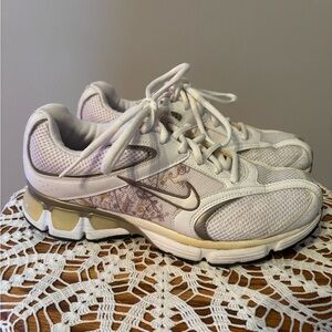 Nike White and Gold Sneakers with Breathable Mesh with Floral Accents